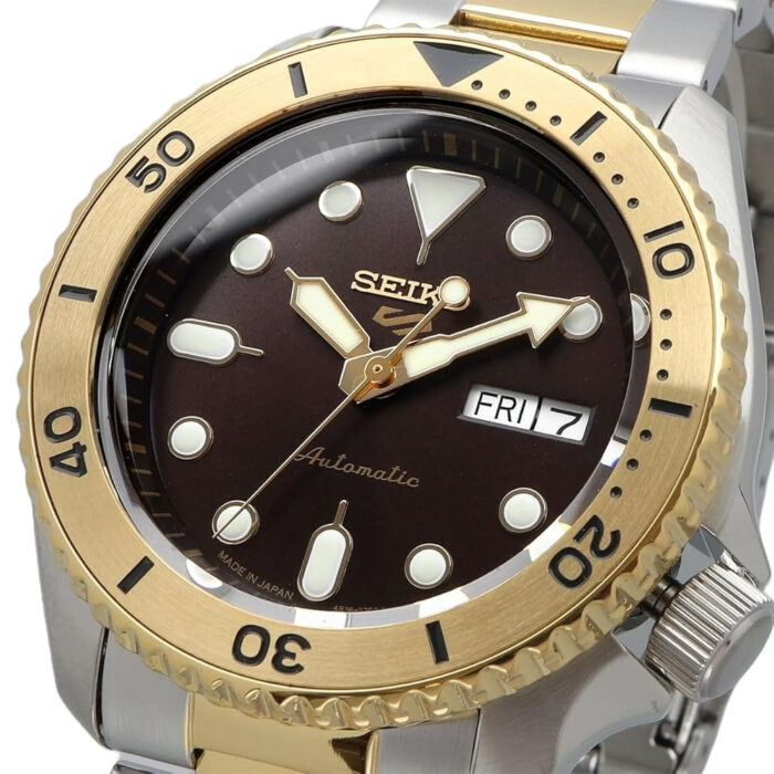 Seiko 5 Sports Automatic Brown Dial Two Tone Steel Strap Watch For Men - SRPK24 - Image 4